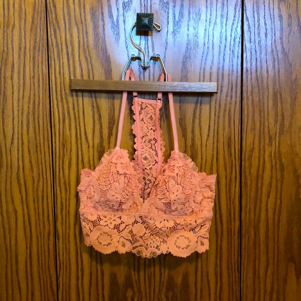 Salmon colored, lace, Aerie bralette. Size: XXS
